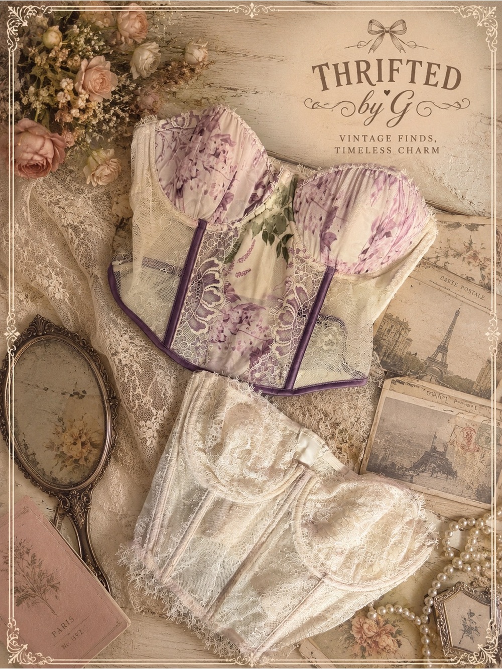 Vintage-Inspired Lavender Floral Bustier Corset - Women Intimates